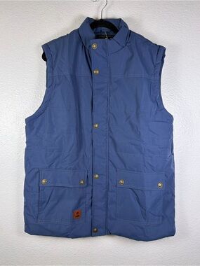Vcansion Men's Blue Lined Vest Button Front Stand-Up Collar Mid-Length XL